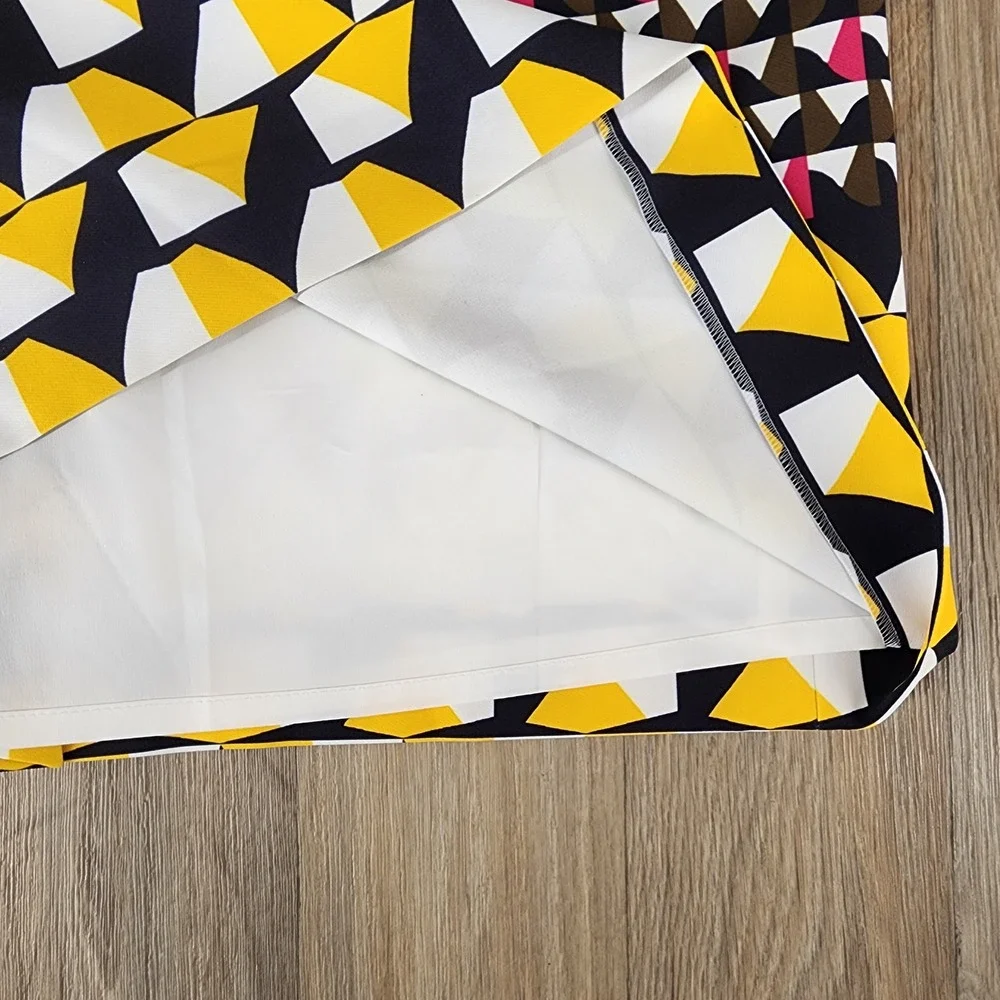 Hugo Boss Womens Geometric Triangle Print Sheath Dress Brown Pink Yellow US 12